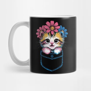 Funny Kitten In Pocket Daisy Flowers Cats And Plants Lovers Mug